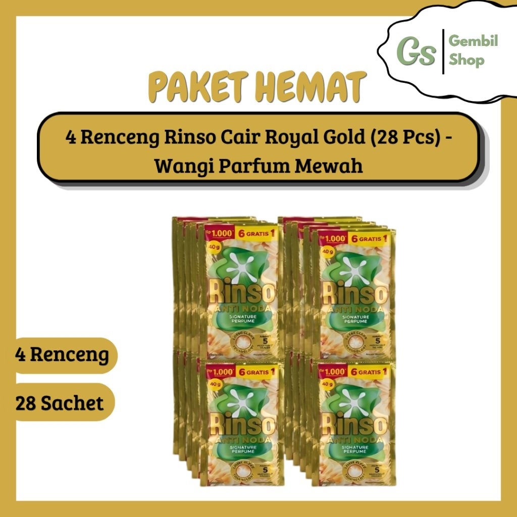 4 Renceng Rinso Cair Aroma Royal Gold 28 Sachet