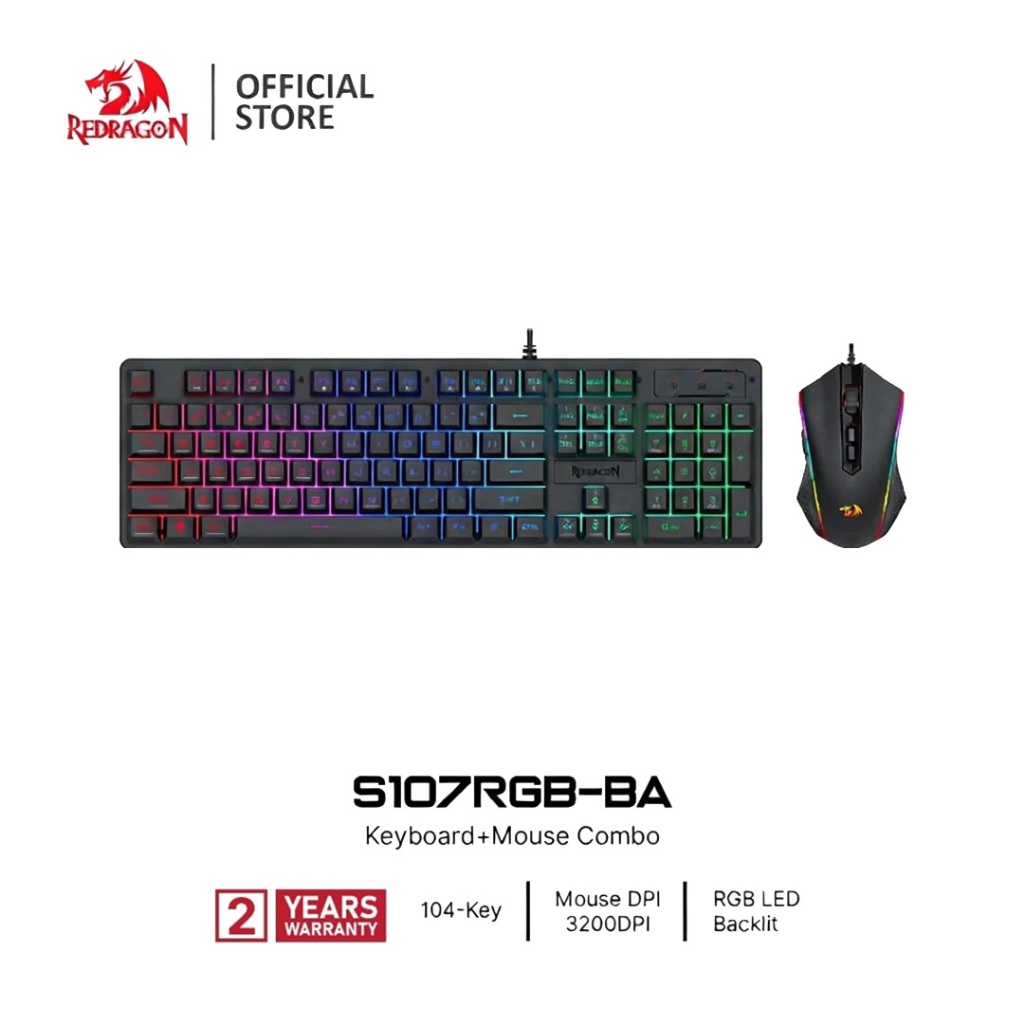 Redragon S107RGB-BA Wired Membrane RGB Gaming keyboard + Mouse combo