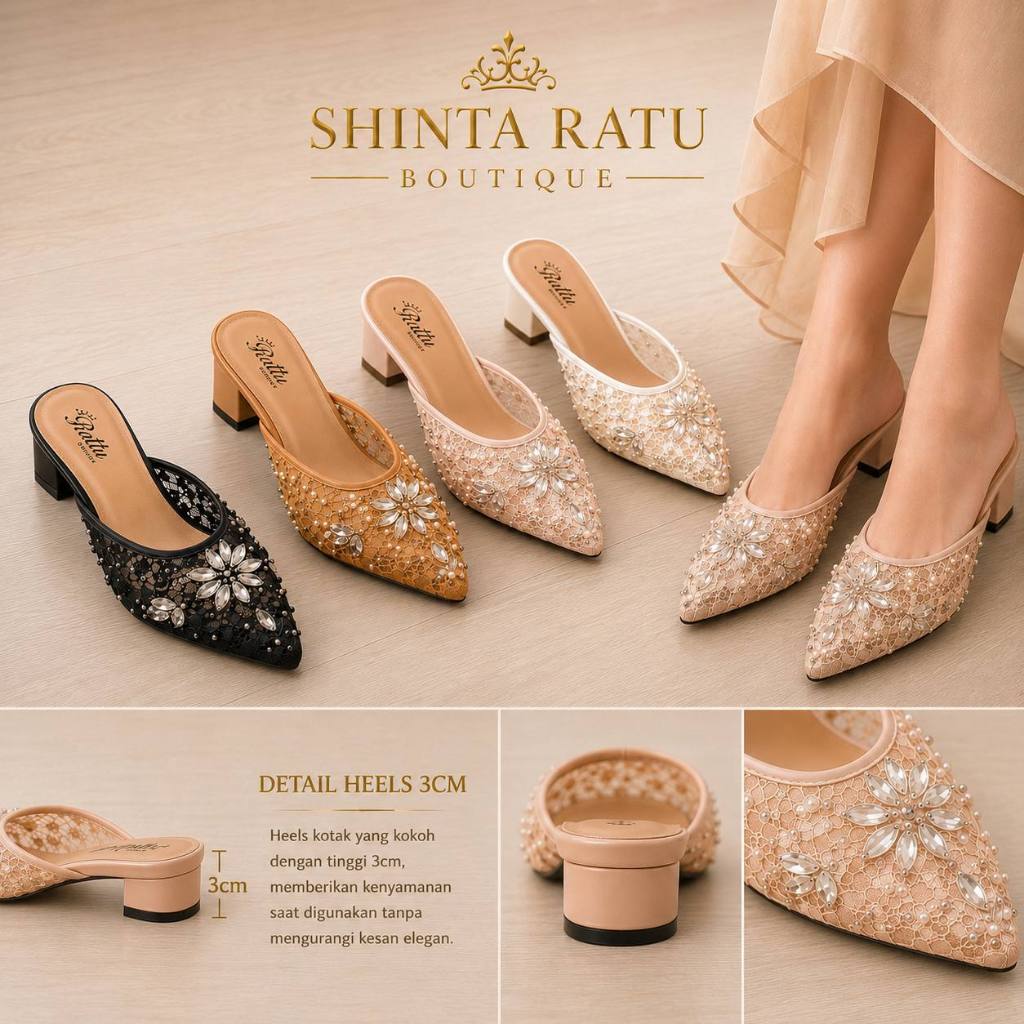Sepatu Pesta Heels 3cm Brukat Payet New Marwah Big Size / Heels Pesta Wanita / Sandal wanita