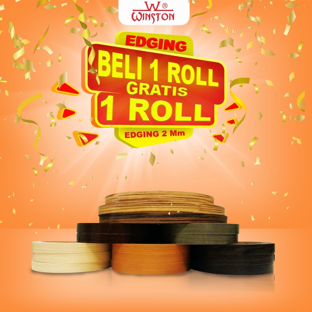 TERMURAH PROMO EDGING BELI 1 ROLL (FREE 1ROLL) 2X22MM HPL WINSTON NO TACO MOTIF URAT KAYU (WOOD COLO
