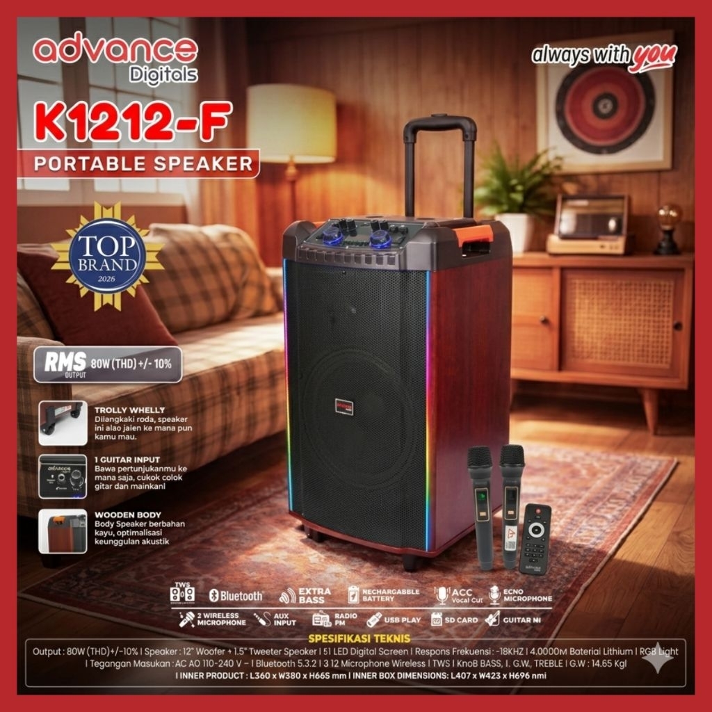 ADVANCE K-1212F SPEAKER 12 INCH | 2 MIC WIRELESS