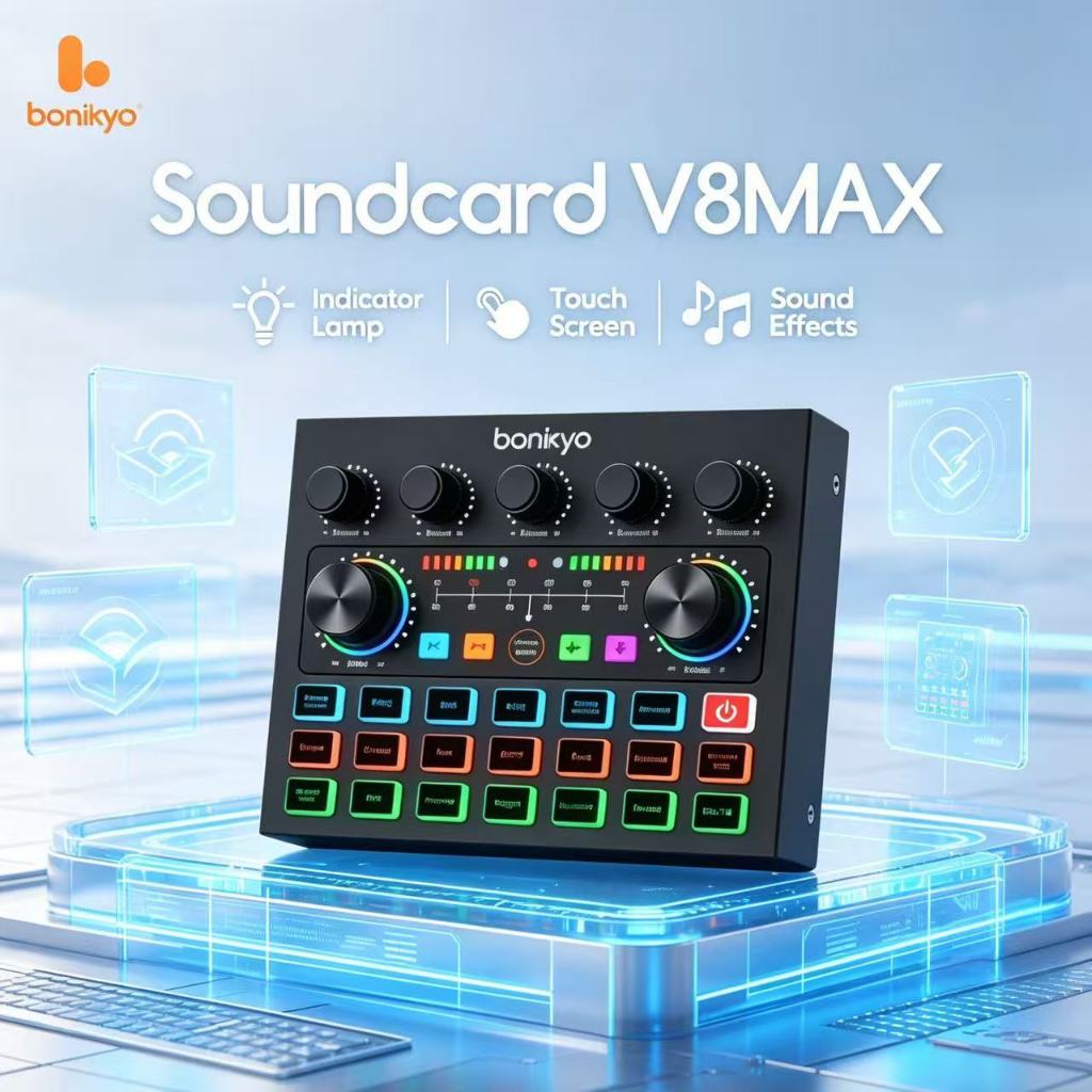 Bonkyo Soundcard V8MAX Bluetooth Mixer Audio Profesional untuk Live Streaming & Karaoke