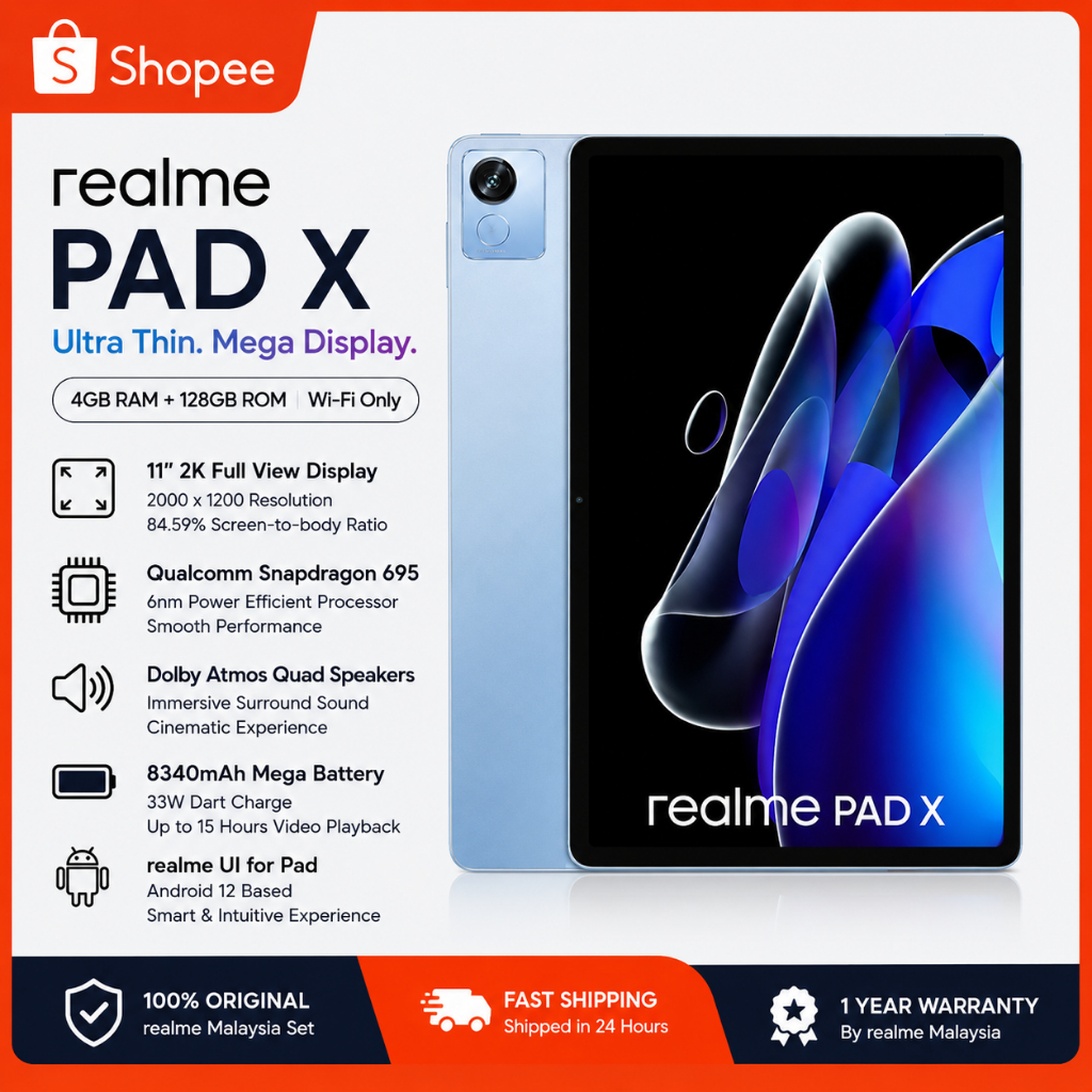 Realme Pad X LITE Andriod Tablet Snapdragon 865 16GB + 512GB 10.1 Inch | Dual SIM WiFi 2.4/5G