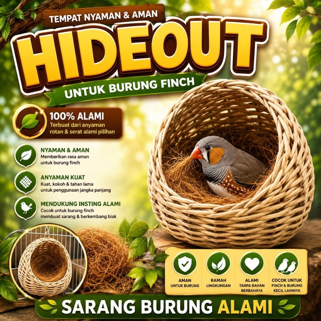 HIDEOUT - Gowok Sarang Rotan Burung Finch Burung Lovebird Parkit Tempat Tidur Burung Rumah Burung Hi