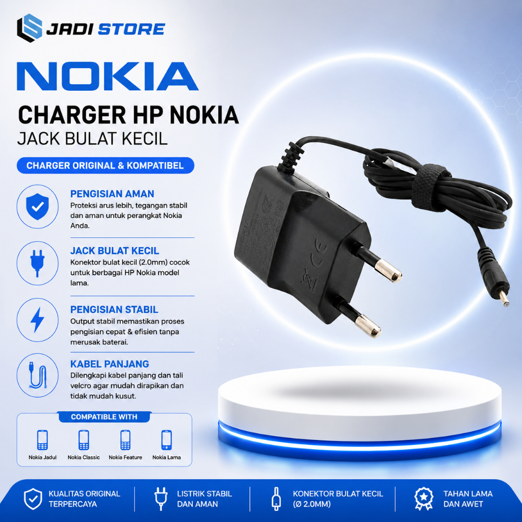 Charger Handphone HP Nokia Jack Lubang Kecil Jadul Lama Bulat Bekas Colokan FC