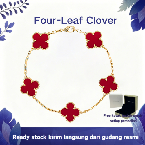 [100%ORI]Gelang Semanggi 4 Daun Rose Gold Carnelian Merah Perak 925 Simbol Keberuntungan & Semangat 