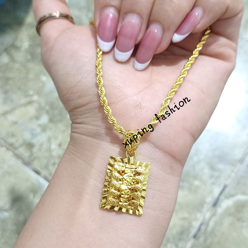 set kalung tambang liontin kotak Xuping