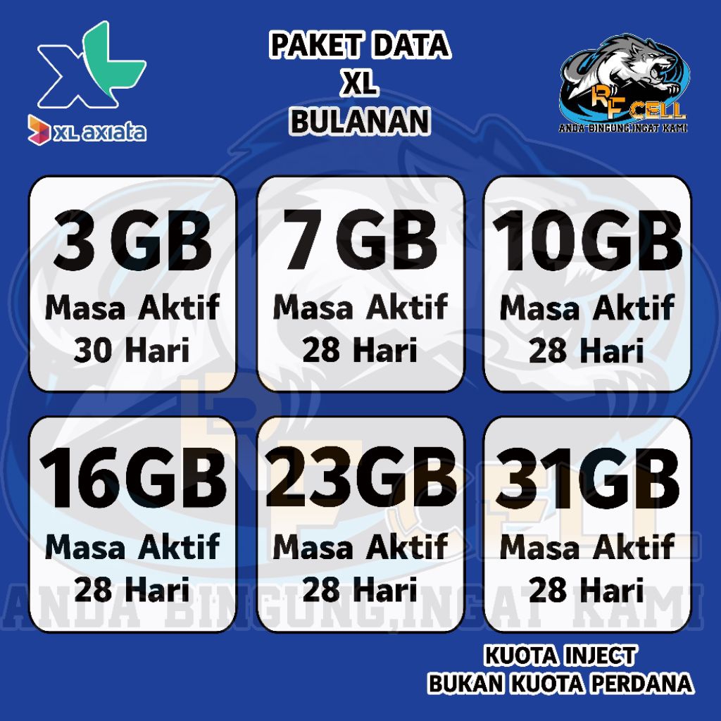 PAKET DATA INTERNET BULANAN XL FULL KUOTA UTAMA,TANPA DIBAGI
