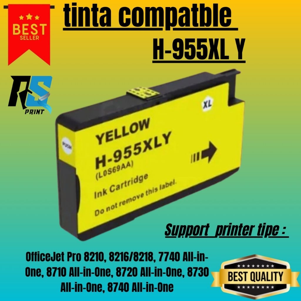 TINTA CATRIDGE COMPATIBLE HP 955XL Yellow(kuning) Printer Tipe :OfficeJet Pro 8210, 8216/8218, 7740 