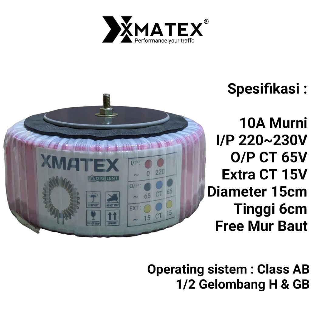TRAFO DONAT 10A CT 65V lengkap baut murni