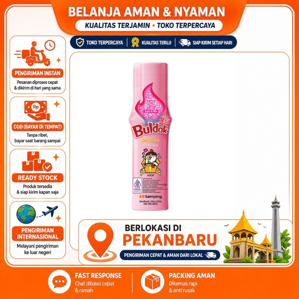 [SDW] pekanbaru/200 Gram Buldak Saus Samyang Carbonara Hot Sauce Sambal Korea Halal  Kemasan Botol
