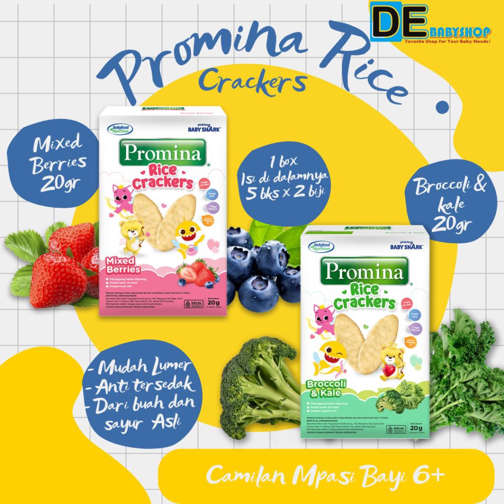 Promina Rice Crackers Broccoli & Kale Mix Berries 20g / Snack baby 1+