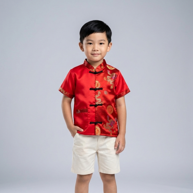 Baju Imlek Anak Satin Bridal Berfuring  & Sutera Premium Motif Naga Chinese Style