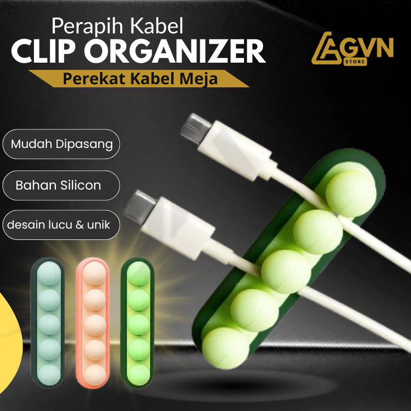 ALAT PERAPIH PEREKAT KABEL CHARGER DI MEJA / TEMBOK - CLIP ORGANIZER BENTUK KACANG LUCU NVN-KP01
