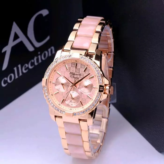 ORIGINAL Jam Tangan Wanita Alexandre Christie Rantai Stainless Kombinasi Keramik AC 2299 2463 2914 2