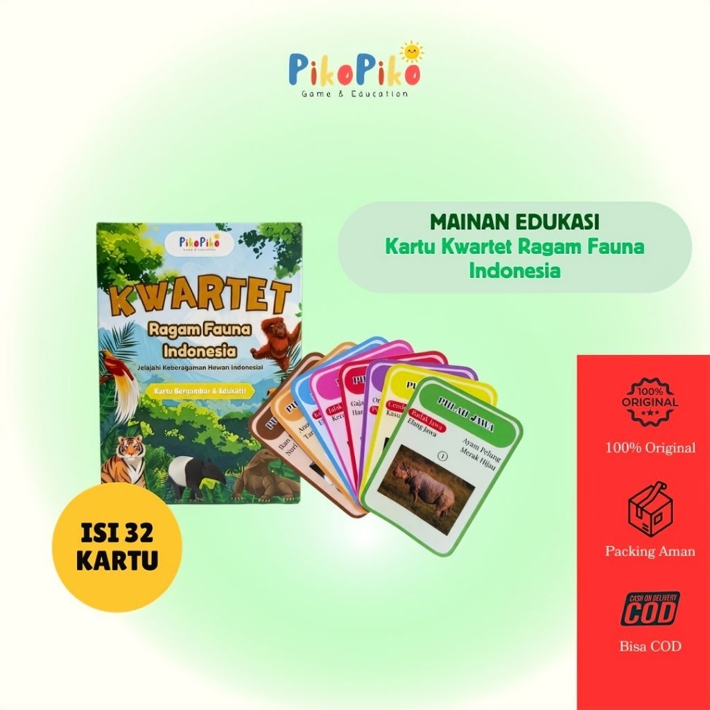 KARTU KWARTET Ragam Fauna Indonesia - Mengenal keragaman Fauna Indonesia - Isi 32 Kartu - Kartu Eduk