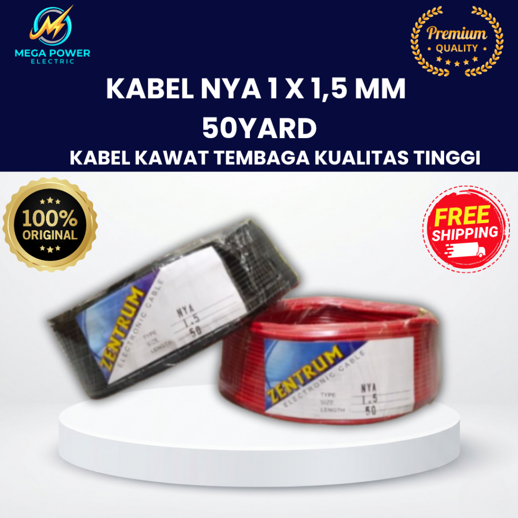 KABEL LISTRIK ZENTRUM NYA 1X1,5MM 50 YARD KAWAT TEMBAGA KUALITAS TINGGI