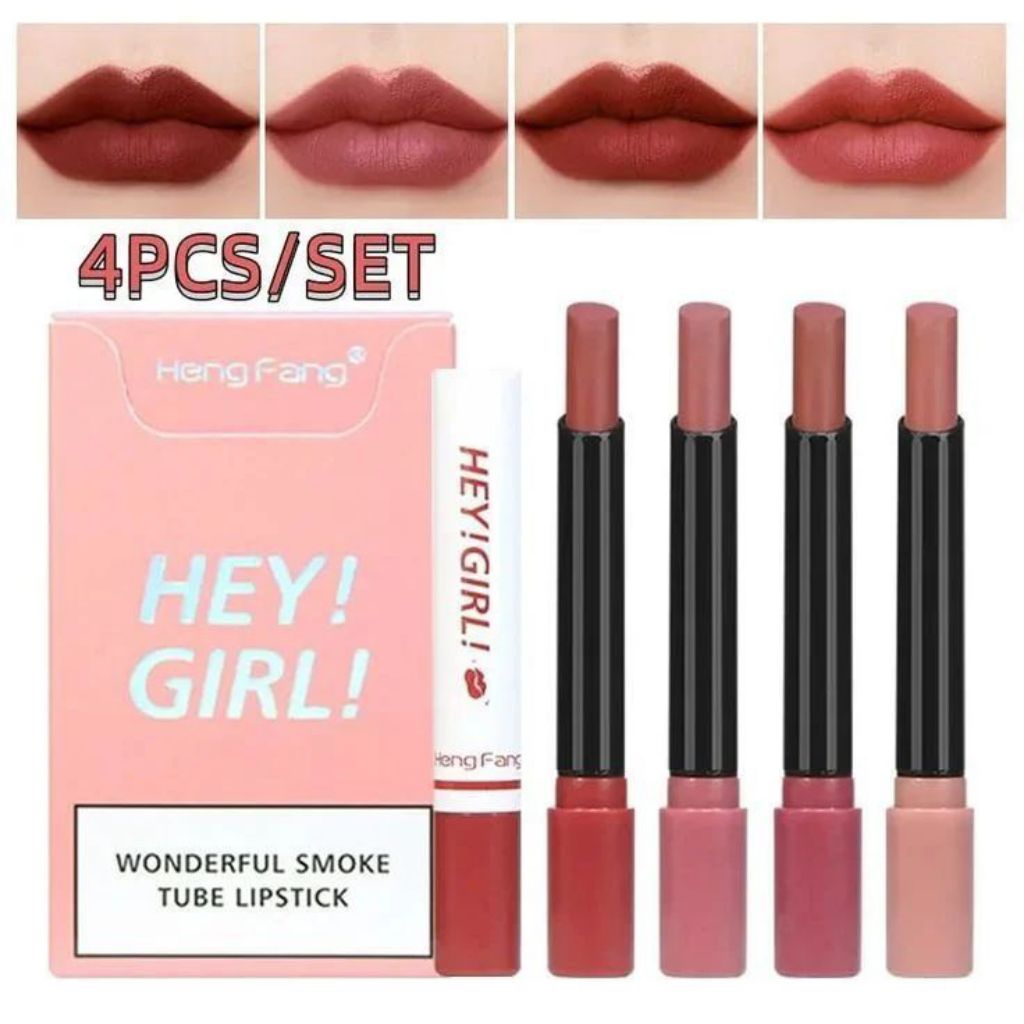 Dapat 4 Pcs - Lipstik Korea Hey Girl HengFang Melembabkan Bibir Tahan Lama - Lipstik Korea Matte Vir