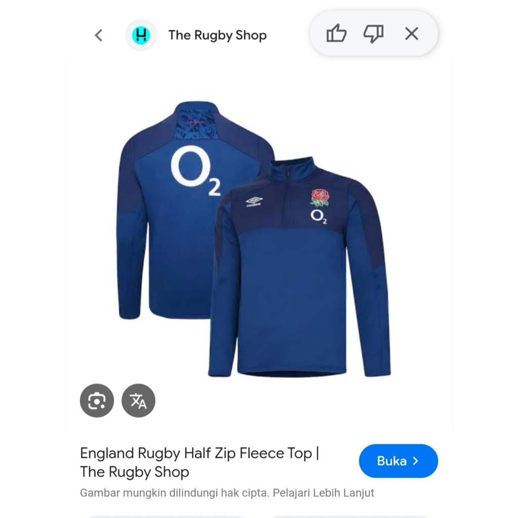 UMBRO ENGLAND RUGBY UNION HALZIP TRACKTOP JACKET SIZE ON TAG ASIA M, LD 98