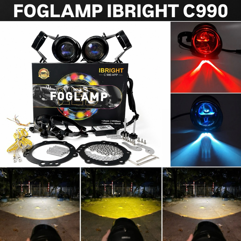 FOGLAMP IBRIGHT C990 - Sepasang Foglamp 3 Inch Ibright Upgrade Honda dan Toyota Blue Lens C990 Bonus