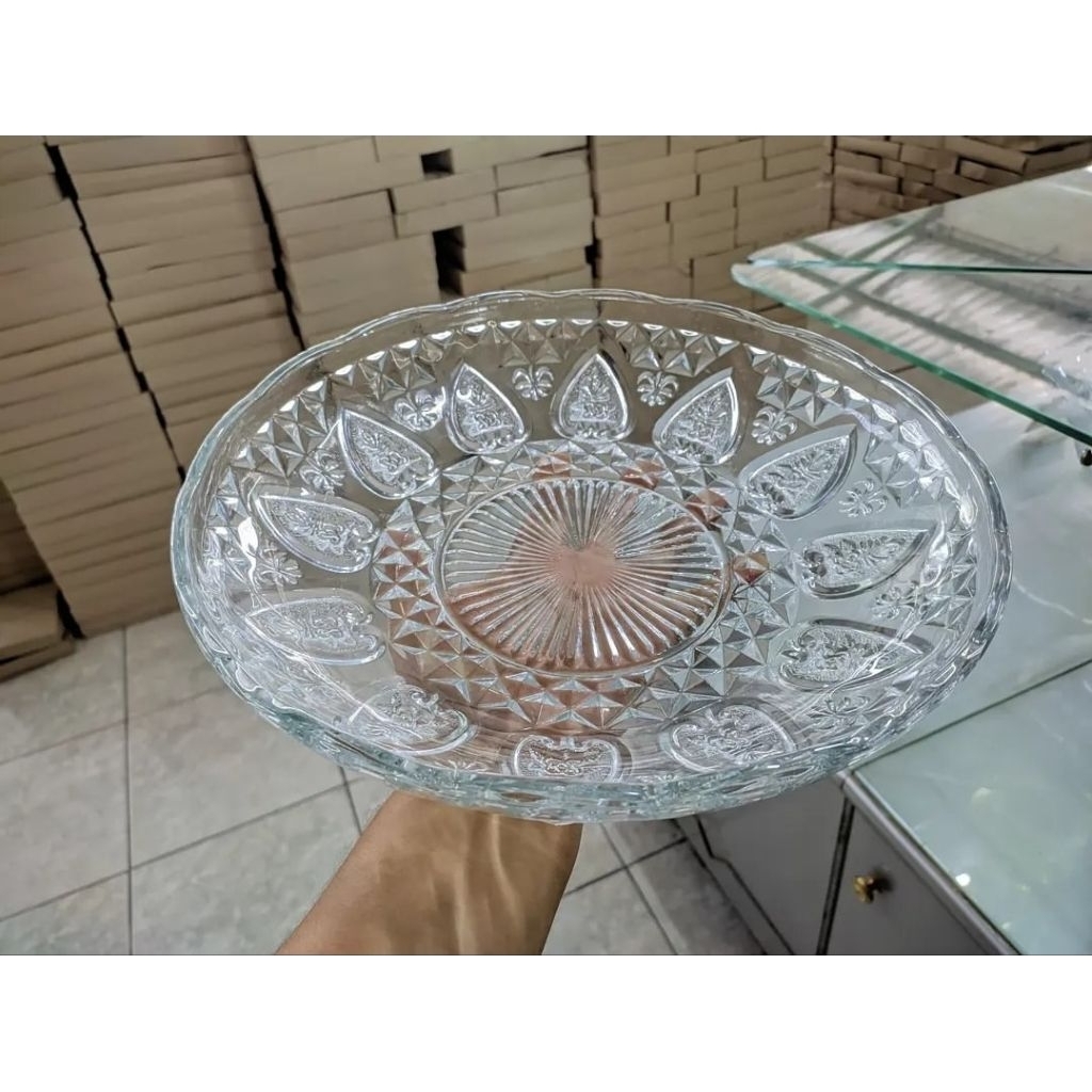 PIRING SAJI KACA TEBAL BESAR BULAT SEMI BOWL MOTIF KLASIK