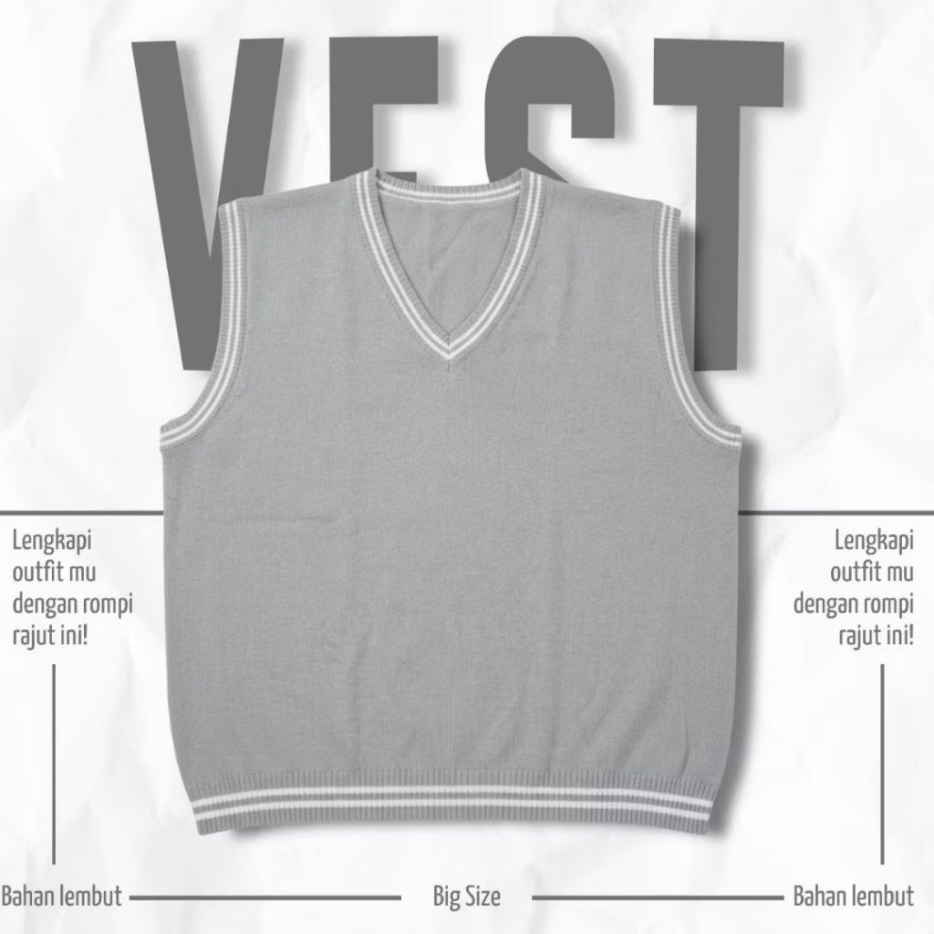 ROMPI RAJUT LIST KOREA STYLE OUTER TERBARU VEST PREMIUM JUMBO