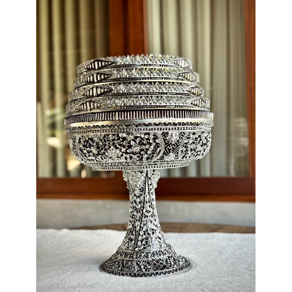 Dulang Genitri 32 cm Susun 4 Warna Mahagony Brown Kombinasi Silver | Bahan Fiber