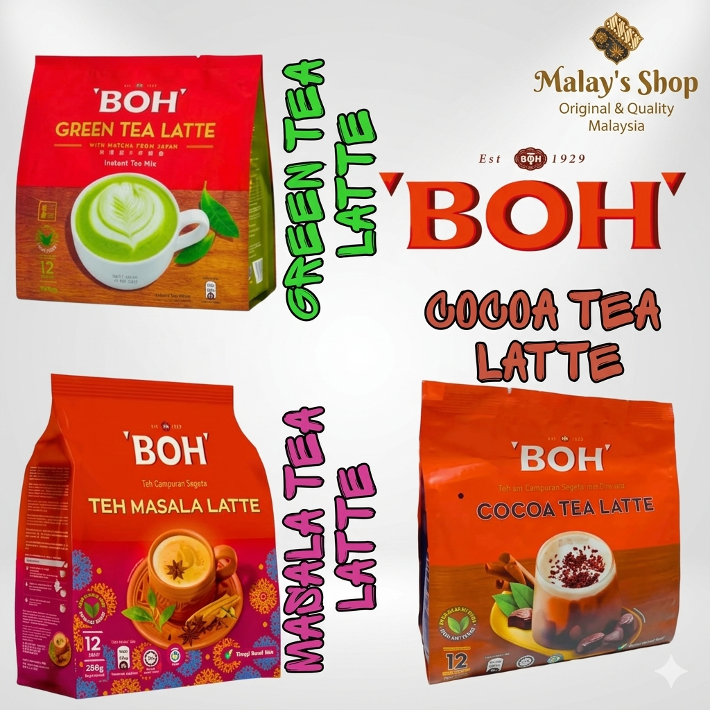 BOH Tea Latte Series (Isi 12 Sachet) - Green Tea, Masala Tea & Cocoa Tea Latte (Impor Malaysia)