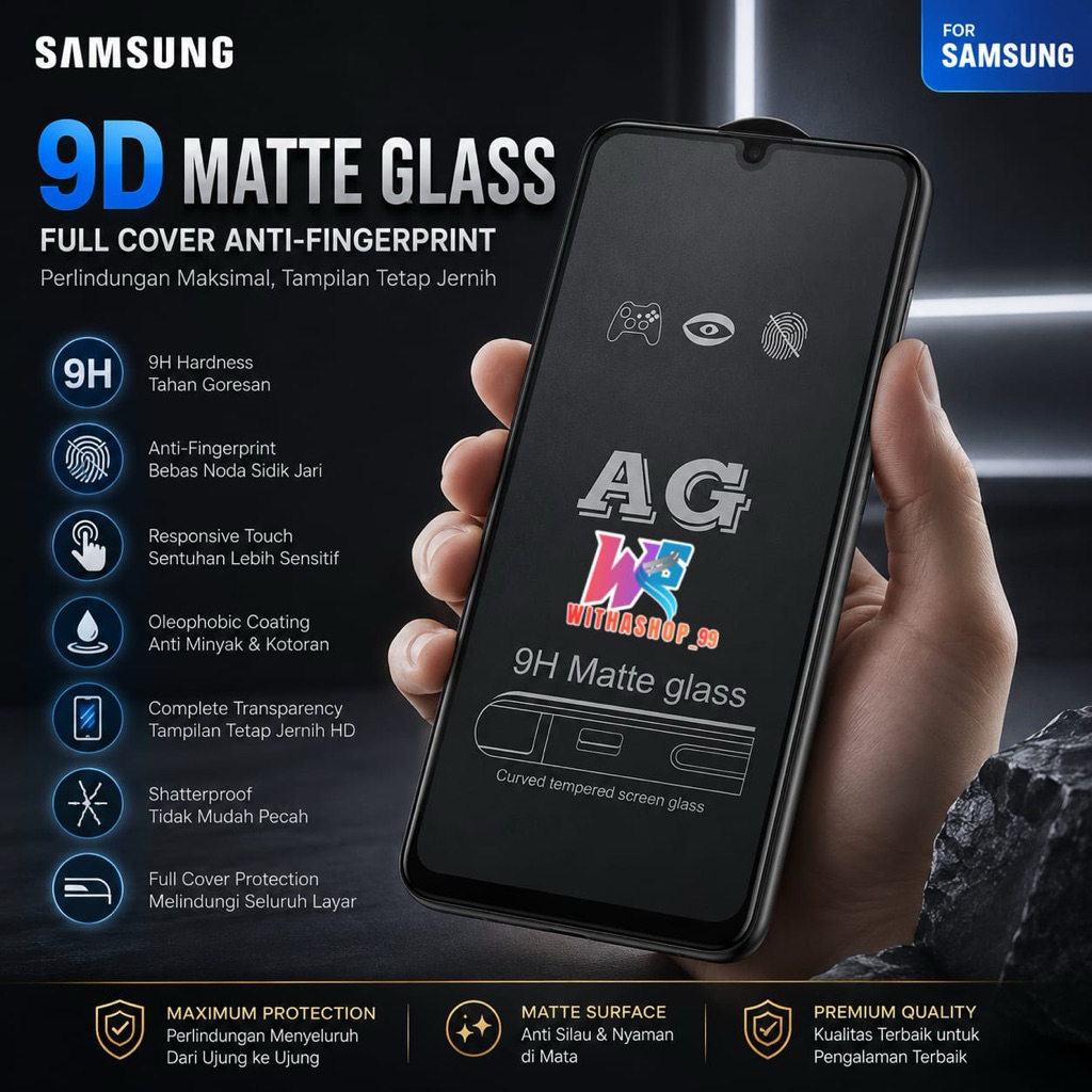 Tempered Glass Matte Gaming SAMSUNG A03 A04 A05 A06 A07 Anti Glare 9H withashop99