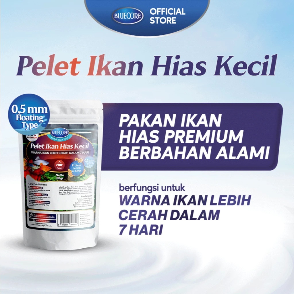 Bluecore Pelet Ikan Hias Kecil - Pakan Ikan Hias Kecil Untuk Ikan Guppy Ikan Cupang dan Ikan Molly