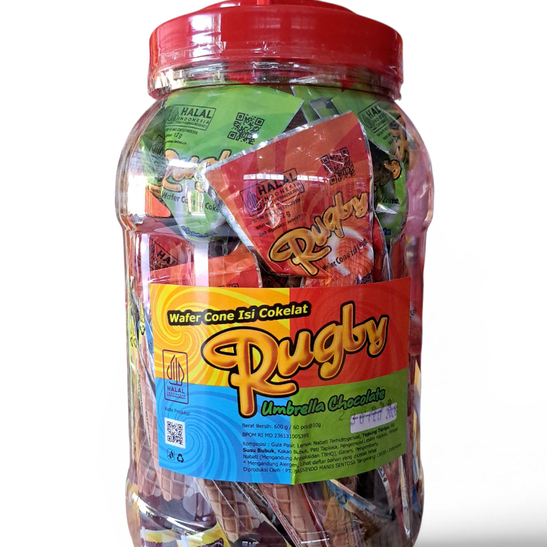 RUGBY Coklat Payung Wafer Cone Jajanan Jadul Khalal BPOM 60 Pcs 10g/pcs