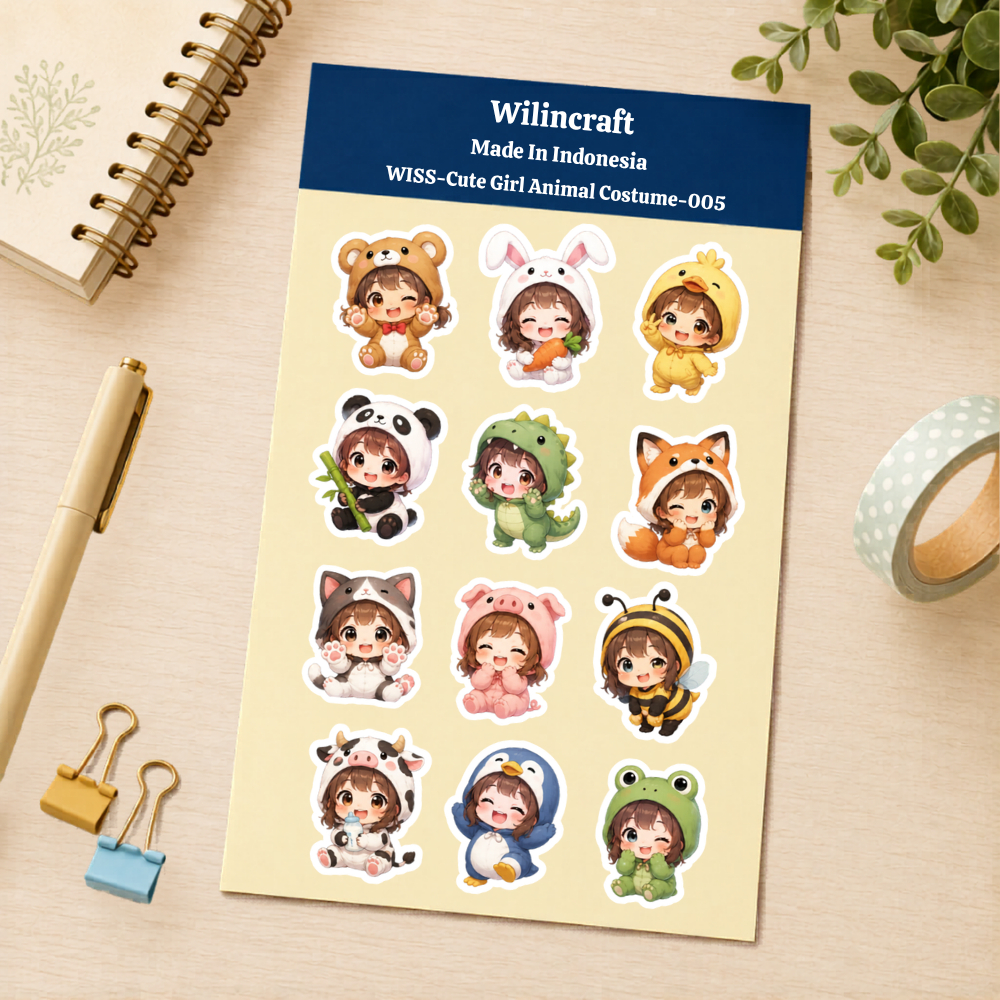 Sticker Sheet Cute Boy Girl Chibi - Stiker Karakter Chibi Boy Girl Animal Costume Untuk Anak, Journa