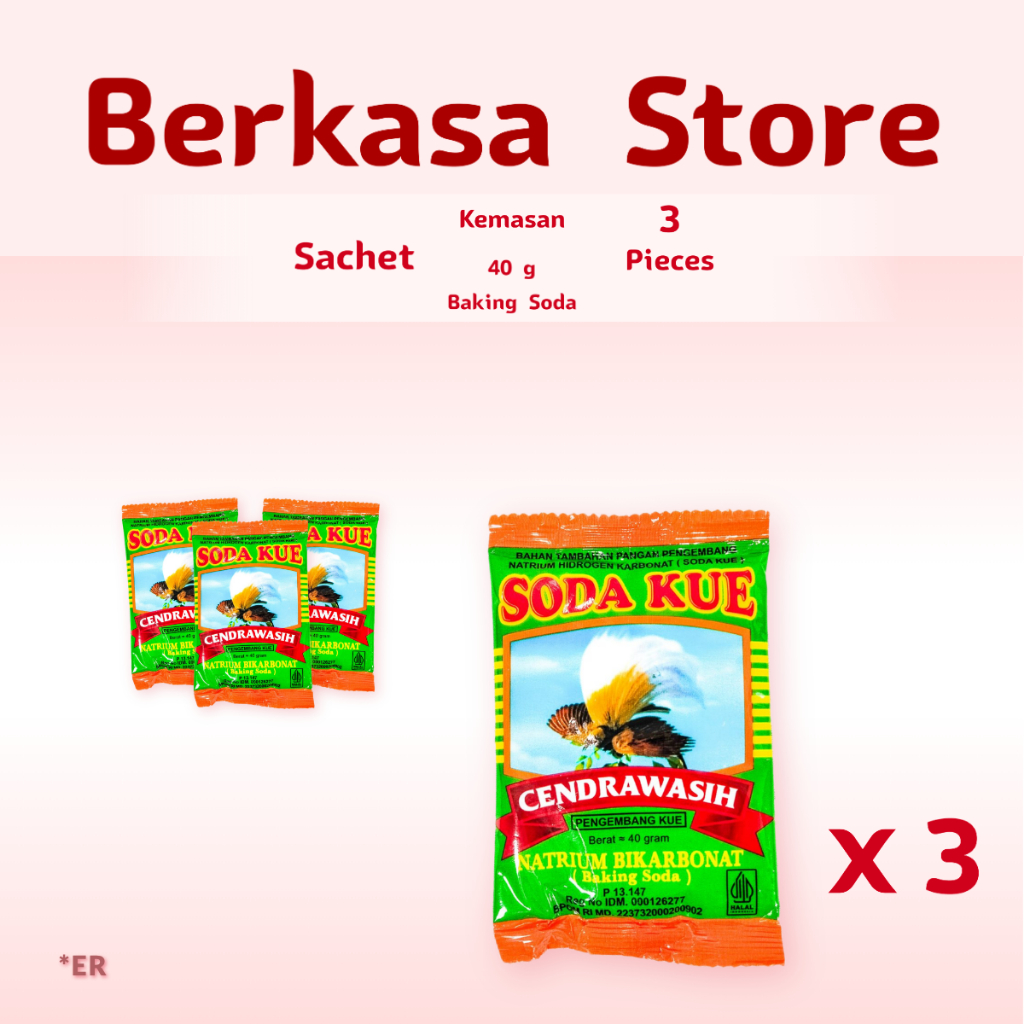 Cendrawasih Soda Kue Baking Soda Pengembang Kue 3 Sachet 40 g ER