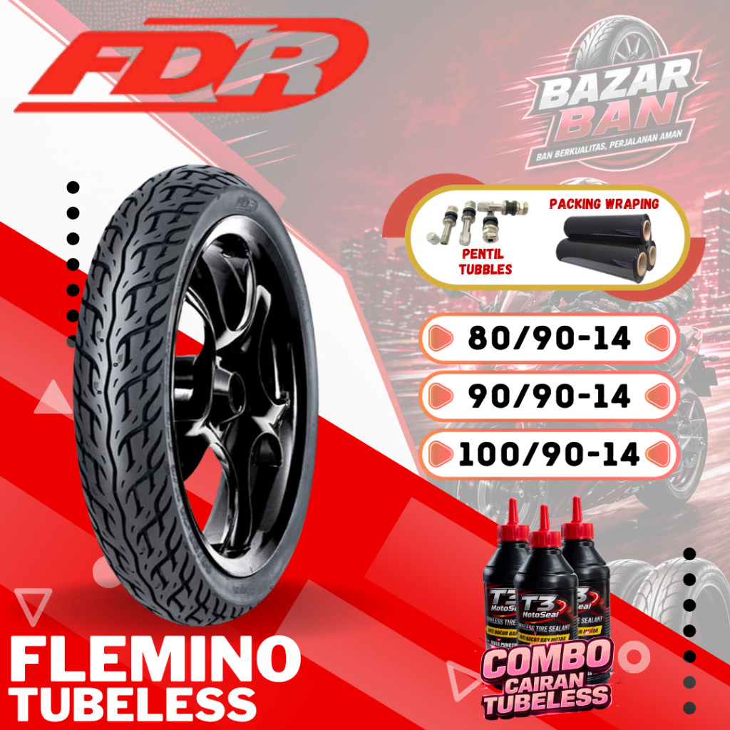 (PRODUKSI TERBARU) BAN FDR FLEMINO TUBELESS RING 14 ( 80/90-14 / 90/90-14 / 100/90-14 ) / BAN FDR FL