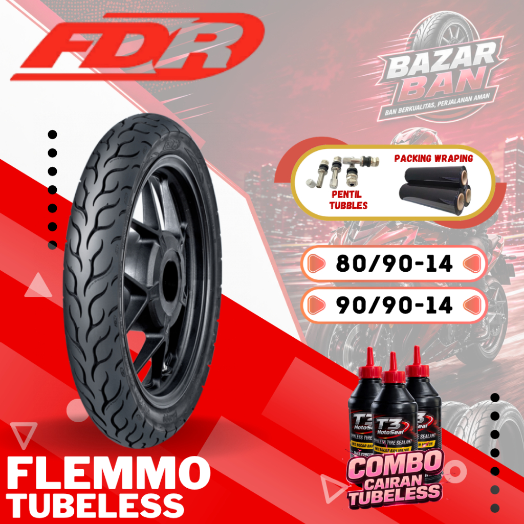 (PRODUKSI TERBARU) BAN FDR FLEMMO TUBELESS RING 14 ( 80/90-14 / 90/90-14 ) / BAN FDR FLEMMO TUBLES B