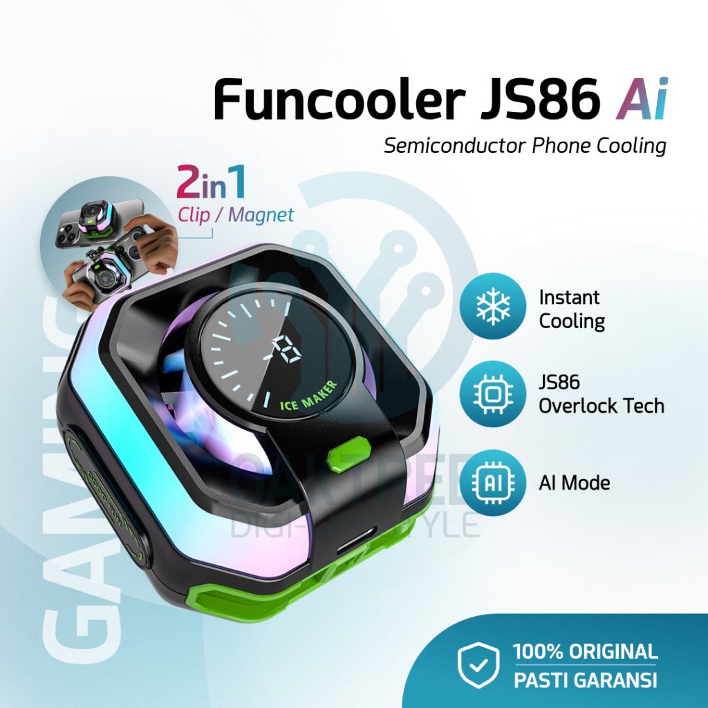 Pendingin HP Magnetic JS86 AI Technology RGB Gaming Fan Cooler dengan Bracket