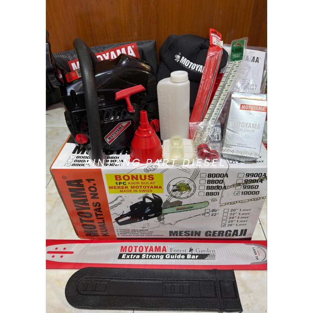Senso Chainsaw MOTOYAMA CS-1000 Bar 26 inch Laser baja super 65cc Komplit Perlengkapan Rantai+bar+to