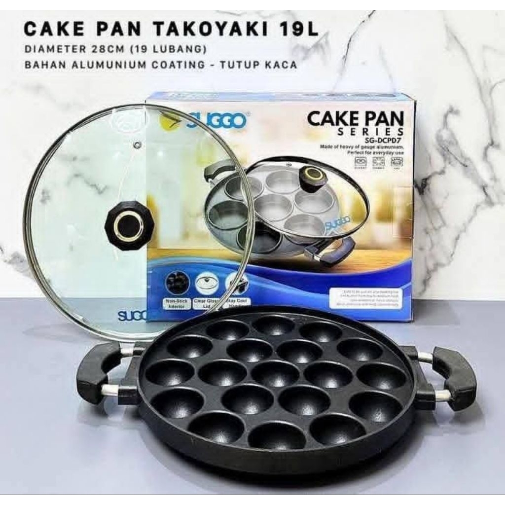 Cetakan Kue Takoyaki 19 Lubang - Anti Lengket, Alumunium, Diameter 28cm