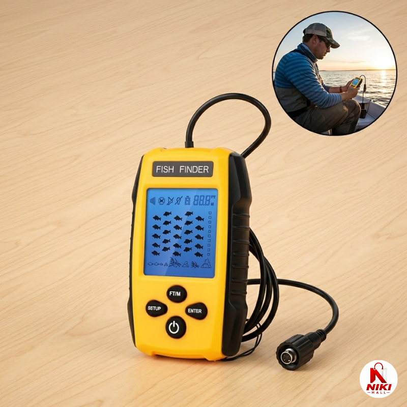 Alat Pencari Ikan Sonar Portable Detektor Kedalaman Air 100M Layar LED Backlight Mancing Laut Sungai