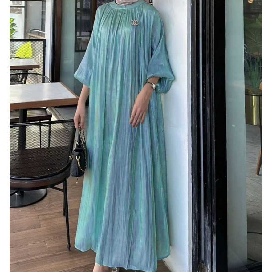 Gamis Ameena Bahan Katun Shimmer Silk Premium Model Abaya Dress Kekinian Biru Wardah Lilac Coksu