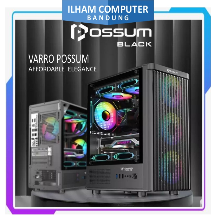 CASING GAMING VARRO POSSUM BLACK / WHITE + 3 Fan RGB