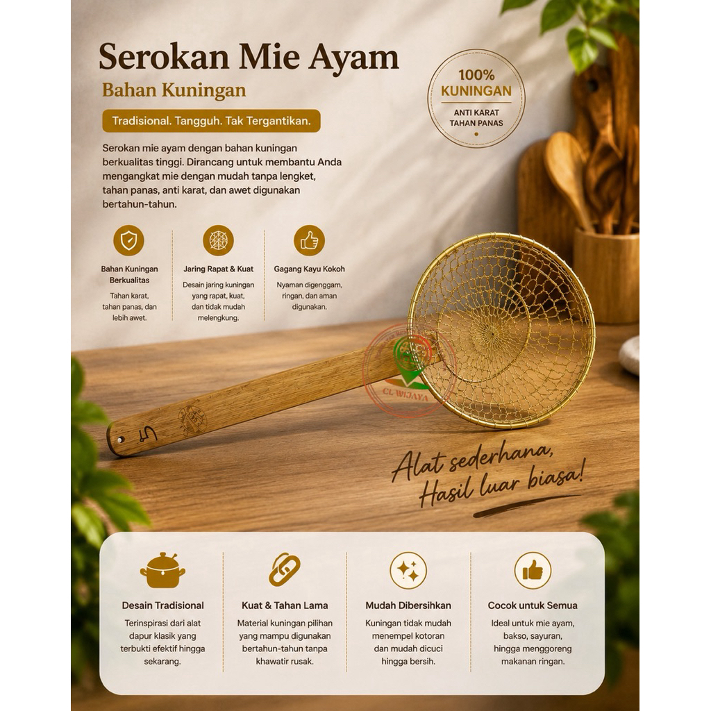 Saringan Serok Mie Ayam Bahan Kuningan
