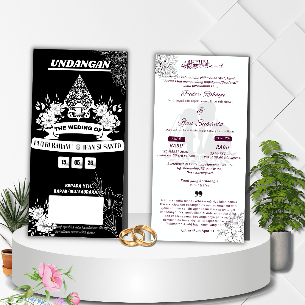 Undangan Pernikahan Custom Elegan (Bisa Pilih & custom Warna)