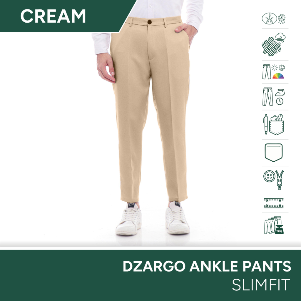 DZARGO - Celana Ankle Pants Pria (formal, bahan, kantor, kain, kerja) panjang slimfit - Cream