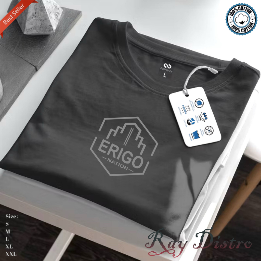 Promo Buy 1 Get Cod Kaos ERIGO Motif Grey Unisex Lengan Pendek Atasan Casual T-shirt Bahan Katun Mod