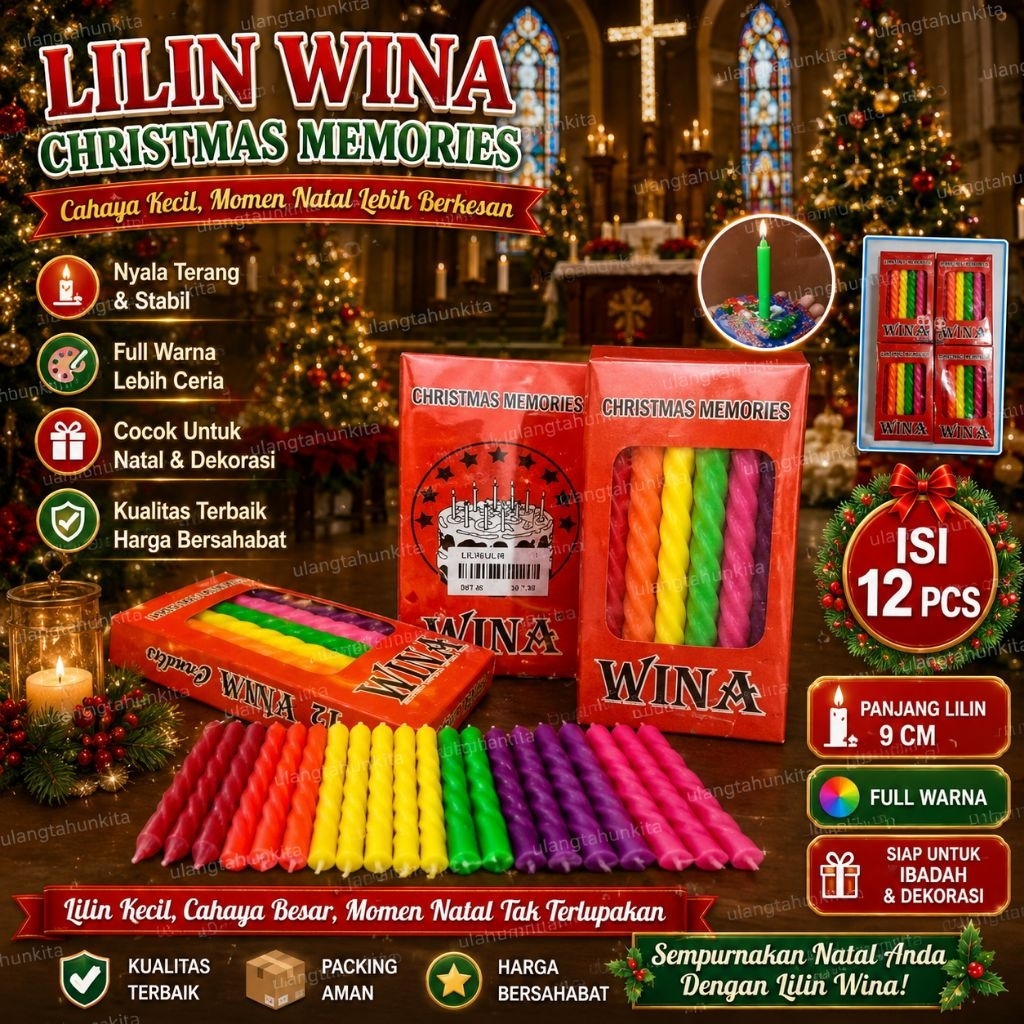 (12 pcs)Lilin Natal Kecil,Lilin Natal,Lilin Ibadah natal,Lilin Christmas kecil,Lilin Ulir Natal,Lili