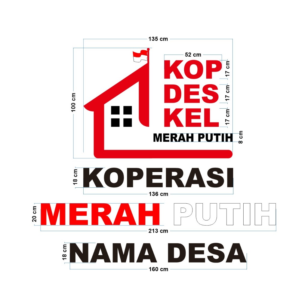 Huruf Akrilik KOPERASI MERAH PUTIH (ukuran kecil) = free custom nama Desa =
