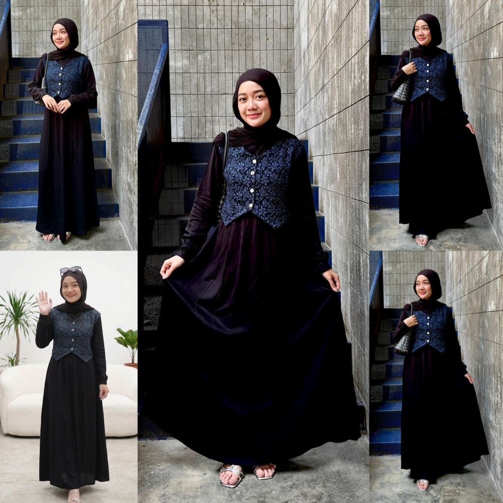 NEW Gamis Maxy ZIE VEST Jackguard MIX POLOS bahan rayon twill | XL L5 jumbo / Gamis seragam kembar e