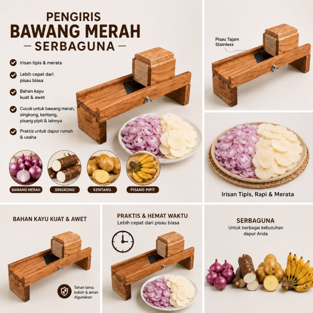 Parutan Keripik Serbaguna / Alat Pengiris Bawang Pasah Kayu kayu jati Multifungsi