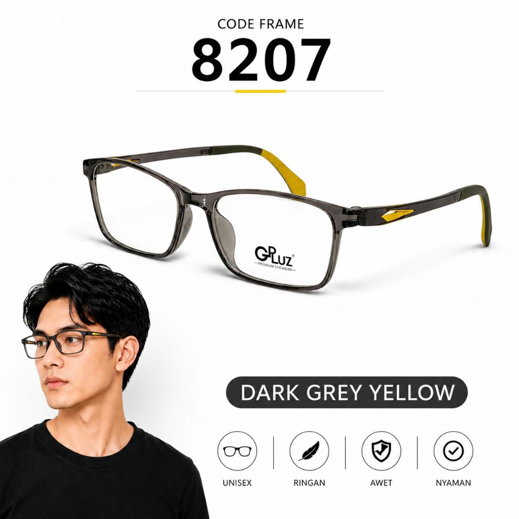 GPLuz Frame Kacamata TR90 Premium Pria Wanita 8207 Flexible Korean Style